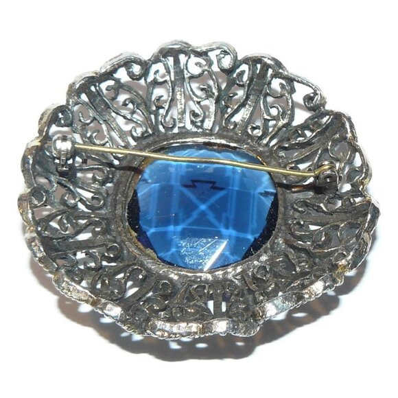 Blue Rhinestone Brooch, Large Brooch, Rhinestone Pin - Picture 4 of 5